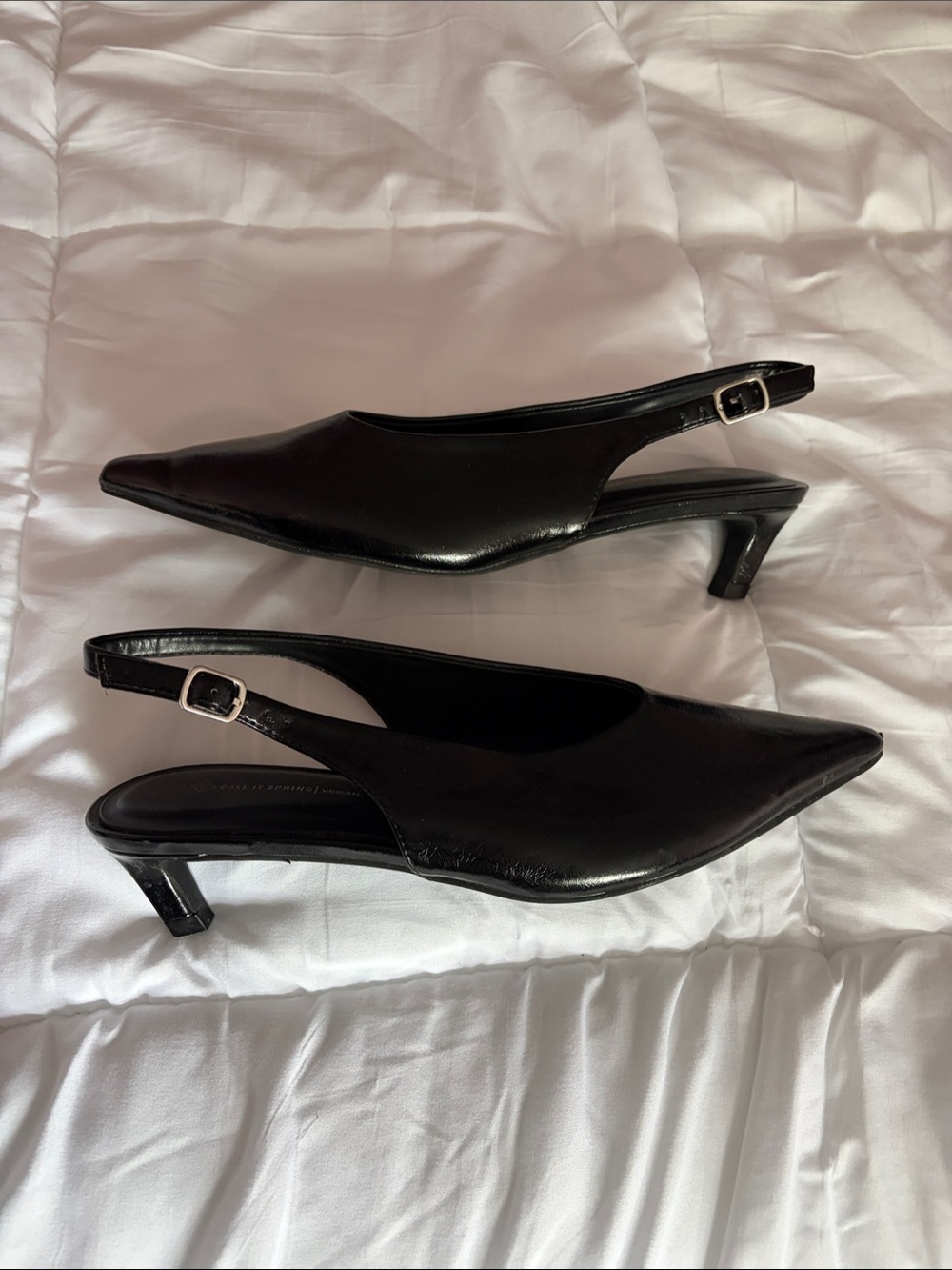 Call It Spring Black Pointed Slingback Kitten Heels